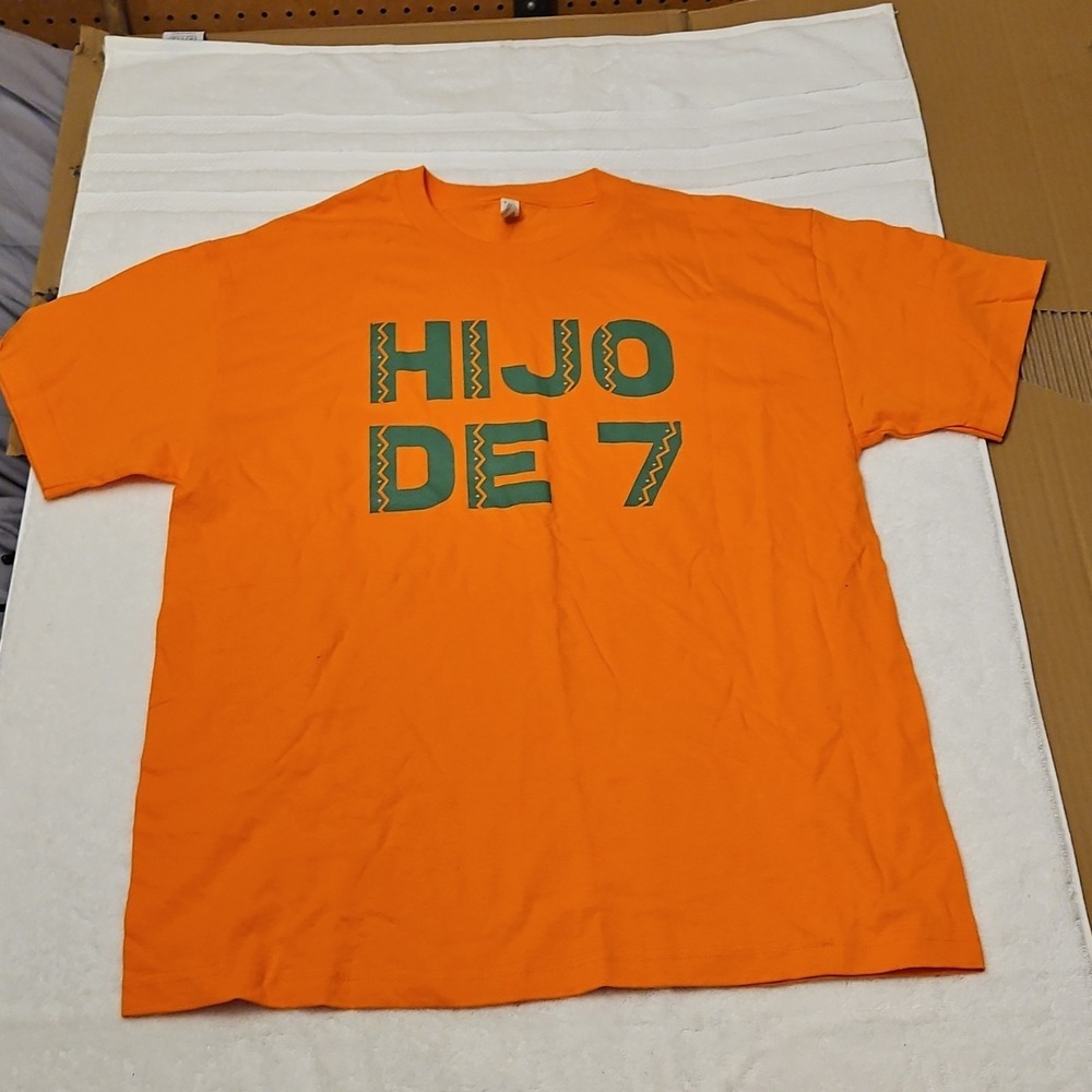 Alstyle Mens Hijo De 7 Graphic T-Shirt Orange Short Sleeve Cotton Tee Large